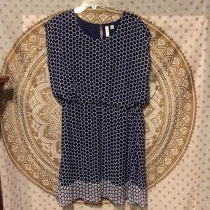blue and white polka dot dress